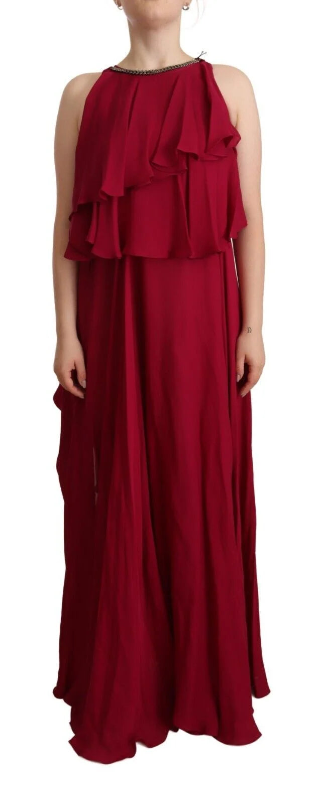 PLEIN SUD Orchid Silk Sleeveless Long Maxi Ruffle Shift Dress - IT44|L - Dresses