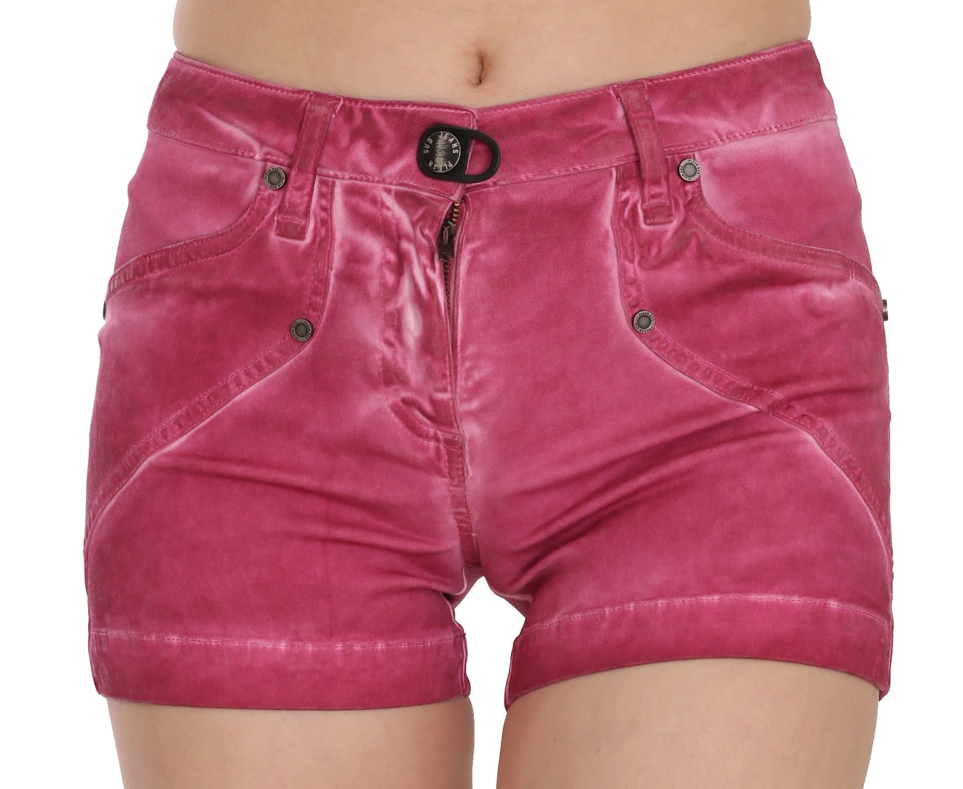 PLEIN SUD Pink Mid Waist Cotton Mini Denim Shorts - IT36 | XS - Denim Shorts