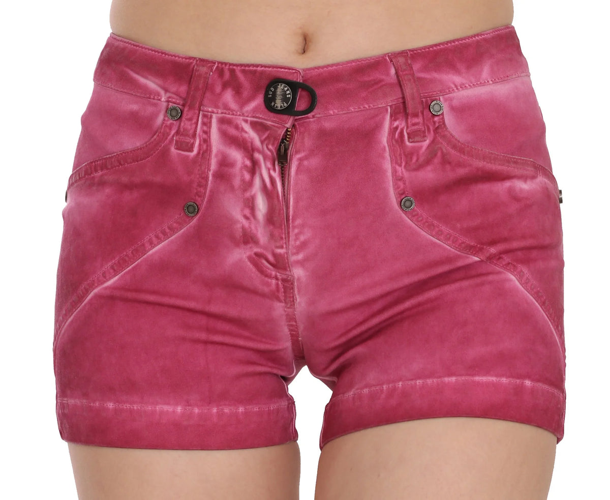 PLEIN SUD Pink Mid Waist Cotton Mini Denim Shorts - IT36 | XS - Denim Shorts