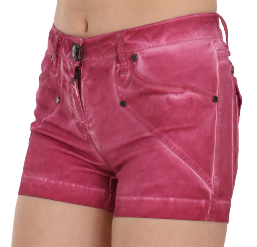 PLEIN SUD Pink Mid Waist Cotton Mini Denim Shorts - IT36 | XS - Denim Shorts