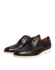 Pollini Dark Brown Leather Derby Lace Up Dress Formal Shoes - EU45/US12 - Shoes