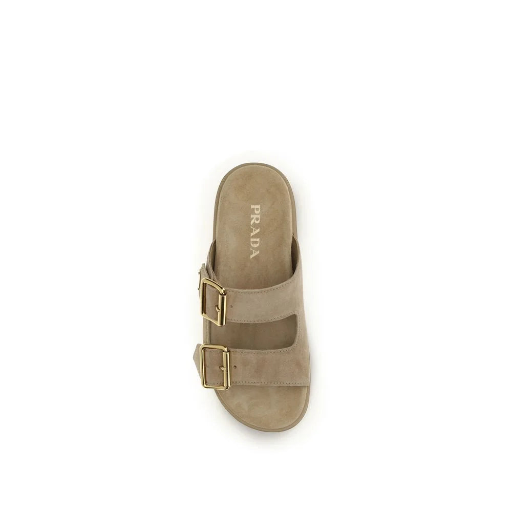 Prada Beige Calf Leather Bos Taurus Platform Sandals - EU41/US11