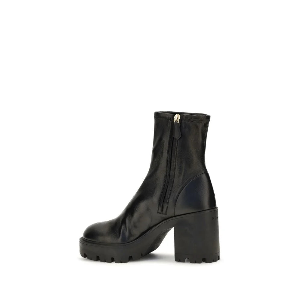 Prada Black Calf Leather Bos Taurus Ankle Boots