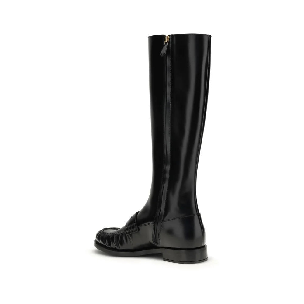 Prada Black Calf Leather Bos Taurus Boots