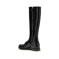 Prada Black Calf Leather Bos Taurus Boots