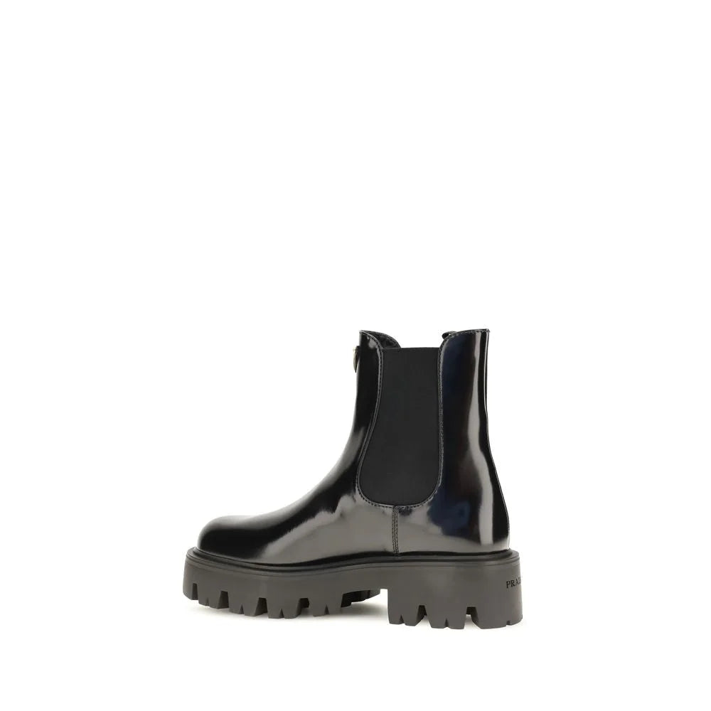 Prada Black Calf Leather Bos Taurus Chelsea Boots