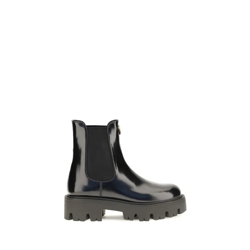 Prada Black Calf Leather Bos Taurus Chelsea Boots