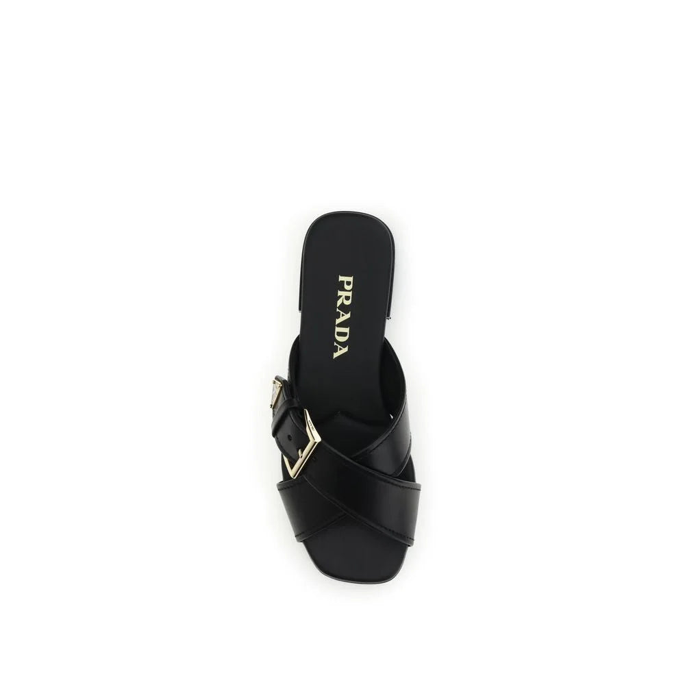 Prada Black Calf Leather Bos Taurus Flat Sandals - EU38/US8 - Sandals