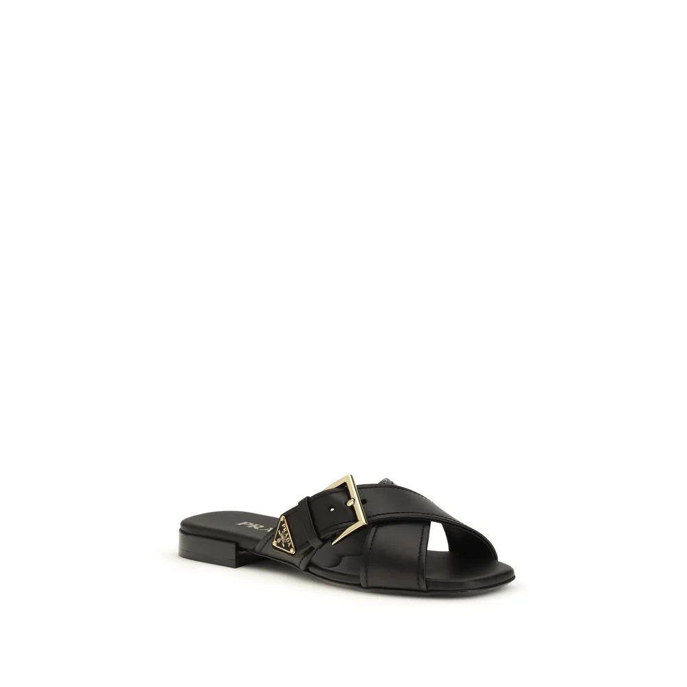 Prada Black Calf Leather Bos Taurus Flat Sandals - EU38/US8 - Sandals