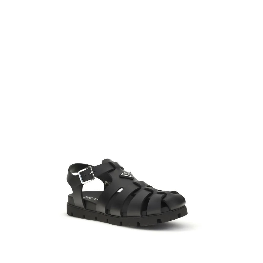 Prada Black Calf Leather Bos Taurus Flat Sandals - EU43/US10