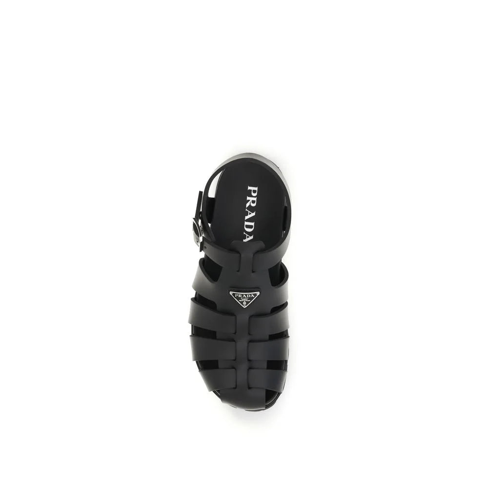 Prada Black Calf Leather Bos Taurus Flat Sandals - EU43/US10