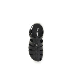 Prada Black Calf Leather Bos Taurus Flat Sandals - EU43/US10