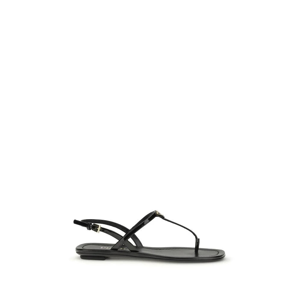 Prada Sandalias Tipo Geta de Cuero Becerro Negro Bos Taurus - Sandalias