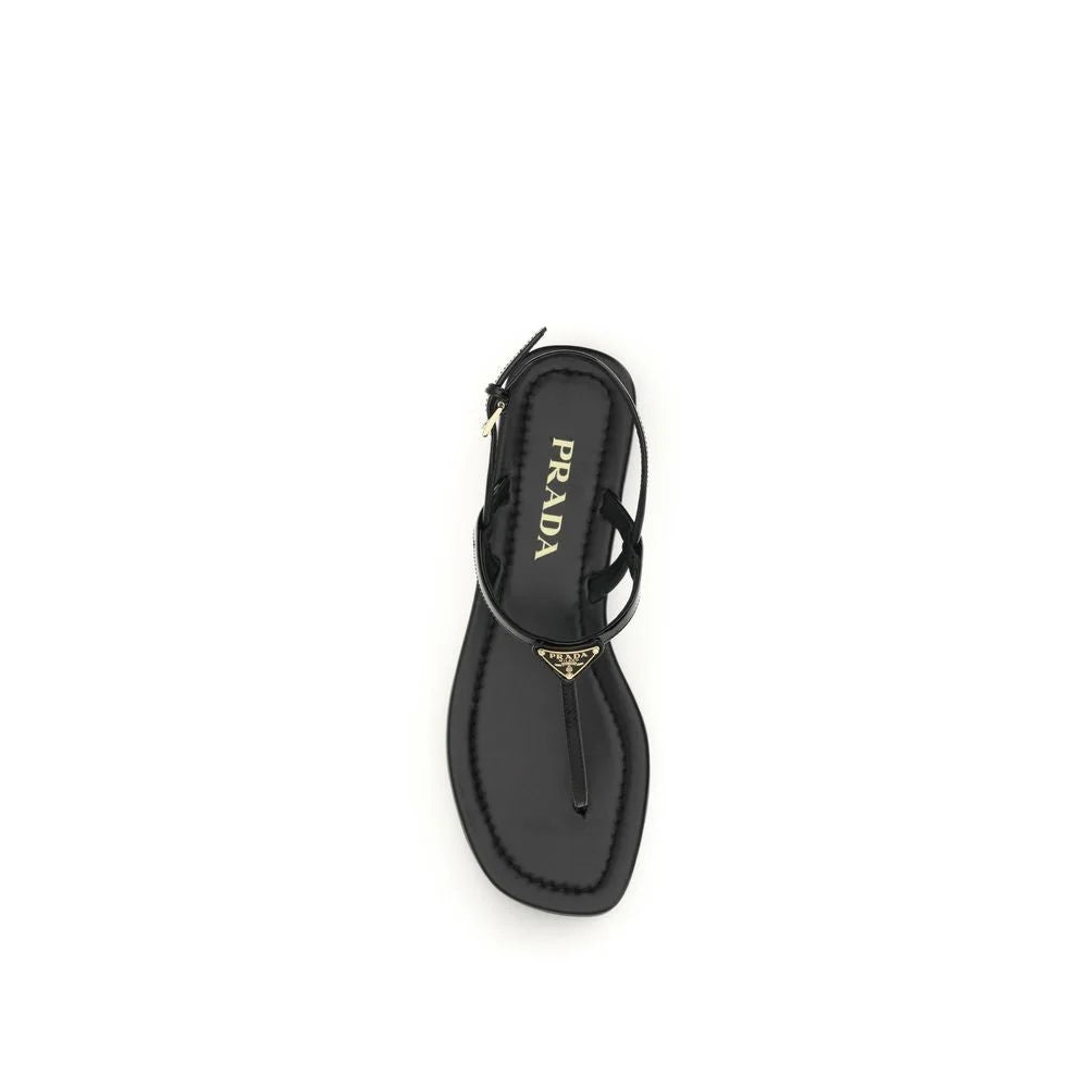 Prada Sandalias Tipo Geta de Cuero Becerro Negro Bos Taurus - Sandalias