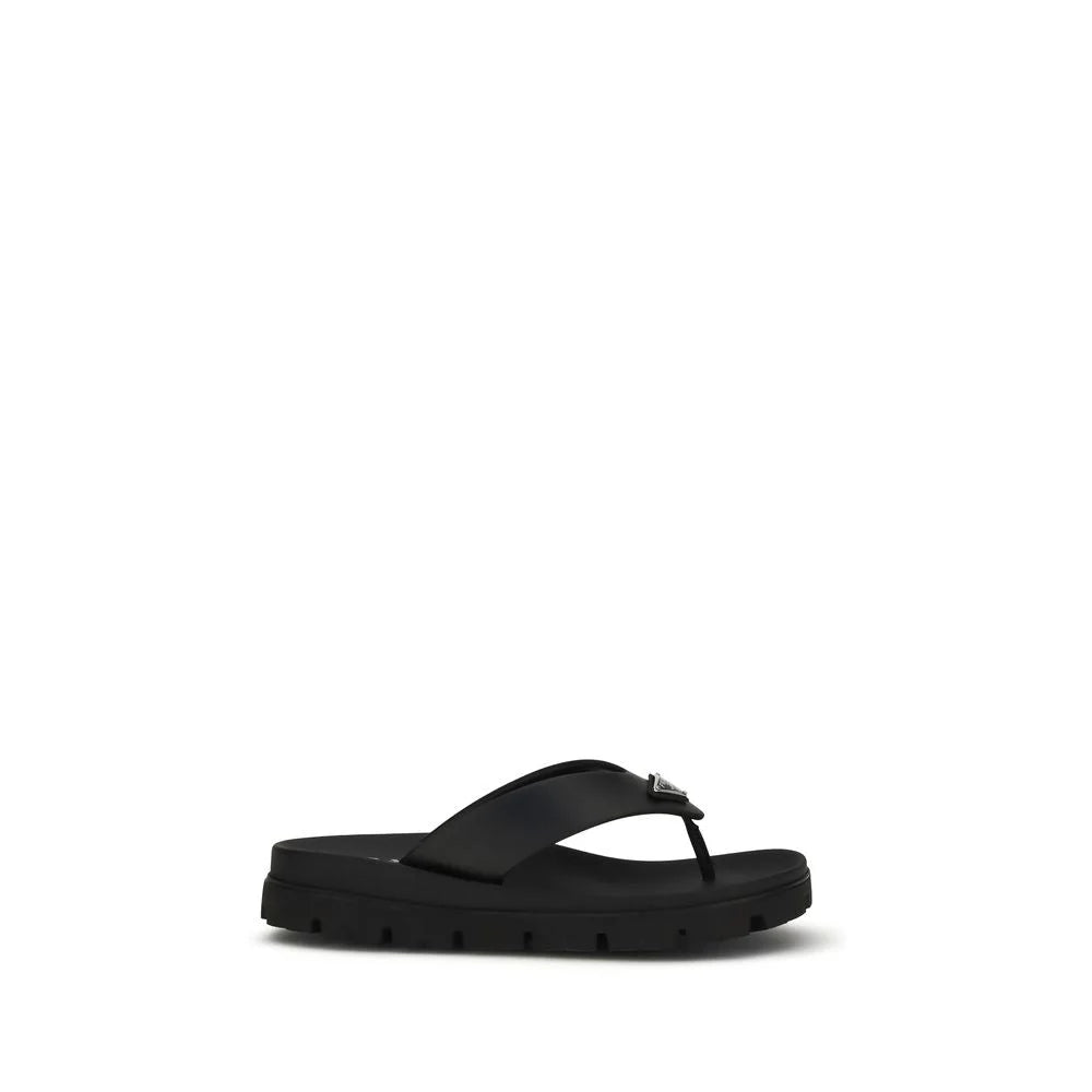 Prada Black Calf Leather Bos Taurus Flip-Flop Sandals - EU40/US7