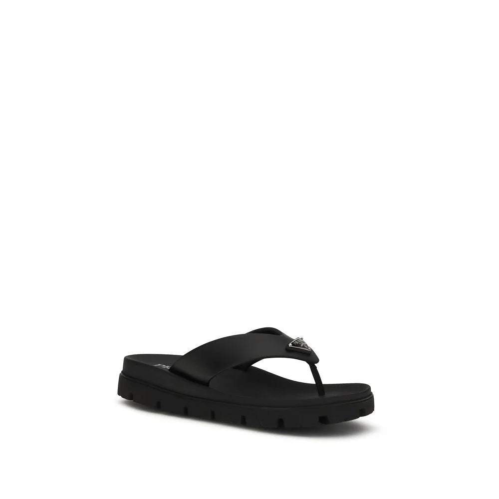 Prada Black Calf Leather Bos Taurus Flip-Flop Sandals - EU40/US7