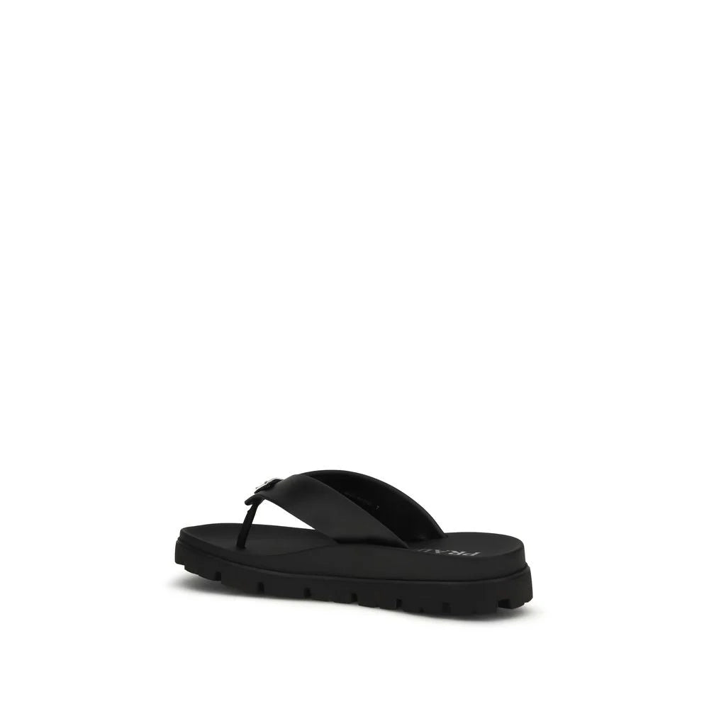 Prada Black Calf Leather Bos Taurus Flip-Flop Sandals - EU40/US7