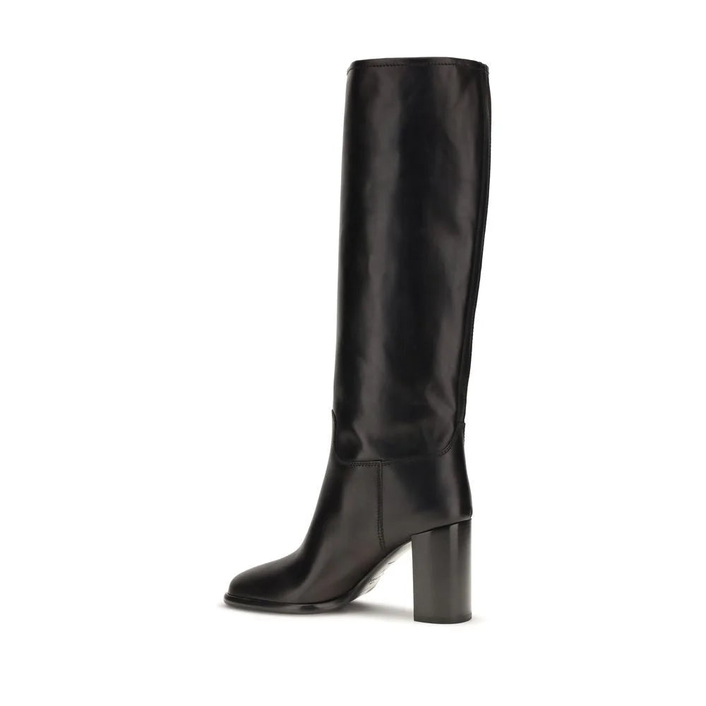 Prada Black Calf Leather Bos Taurus High Heel Boots