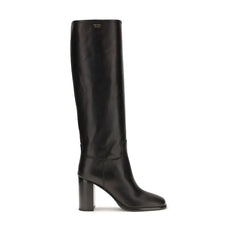 Prada Botas de salto alto em pele de vitelo preta Bos Taurus