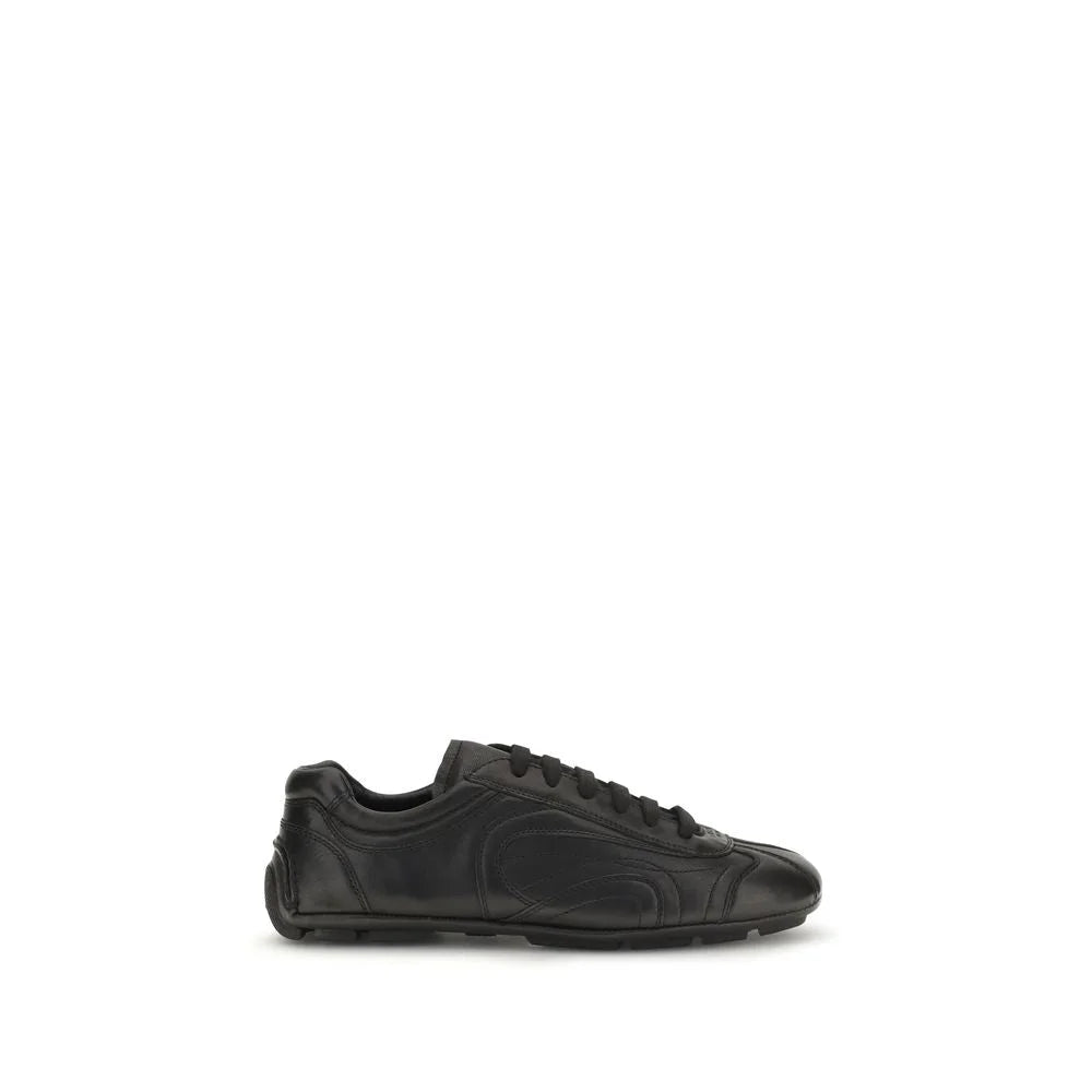 Prada Black Calf Leather Bos Taurus Low Top Sneakers