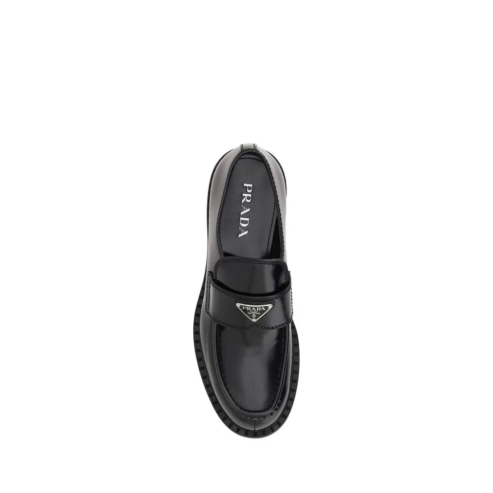 Prada Black Calf Leather Bos Taurus Platform Loafers