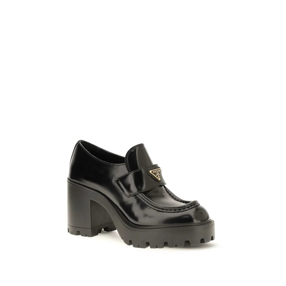 Prada Black Calf Leather Bos Taurus Platform Loafers