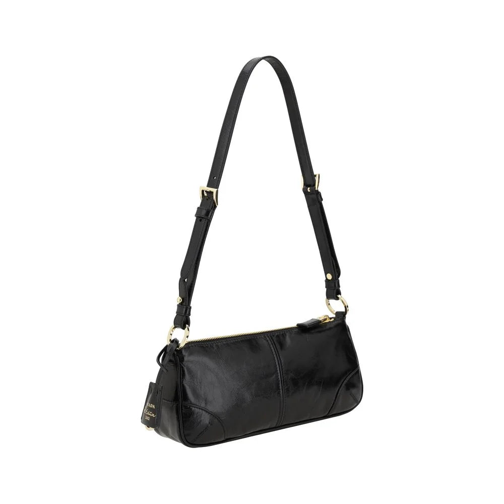 Prada Black Calf Leather Bos Taurus Shoulder Bag