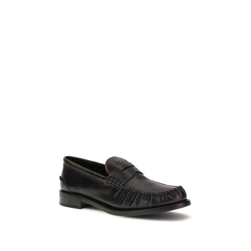Prada Black Calf Leather Bos Taurus Slip-On Loafers