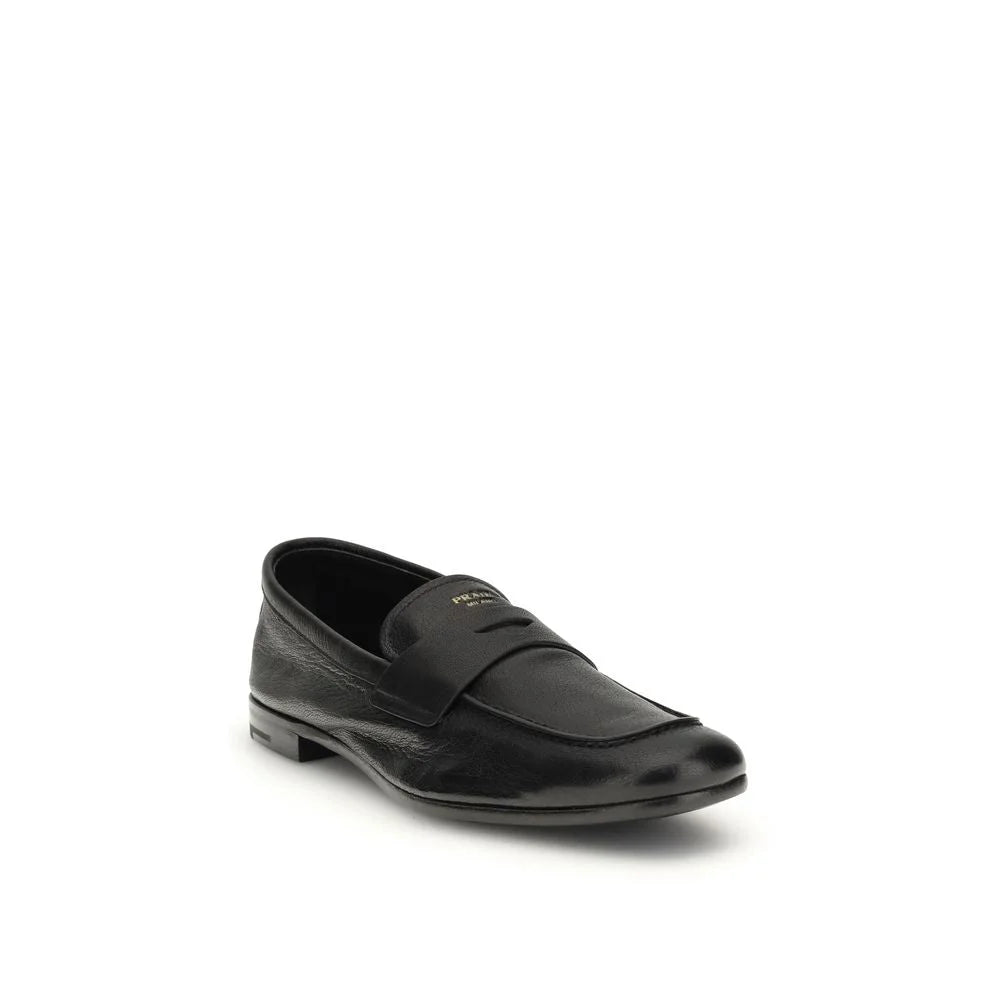 Prada Black Calf Leather Bos Taurus Slip-On Loafers