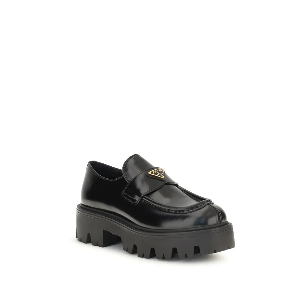 Prada Black Calf Leather Bos Taurus Slip-On Loafers