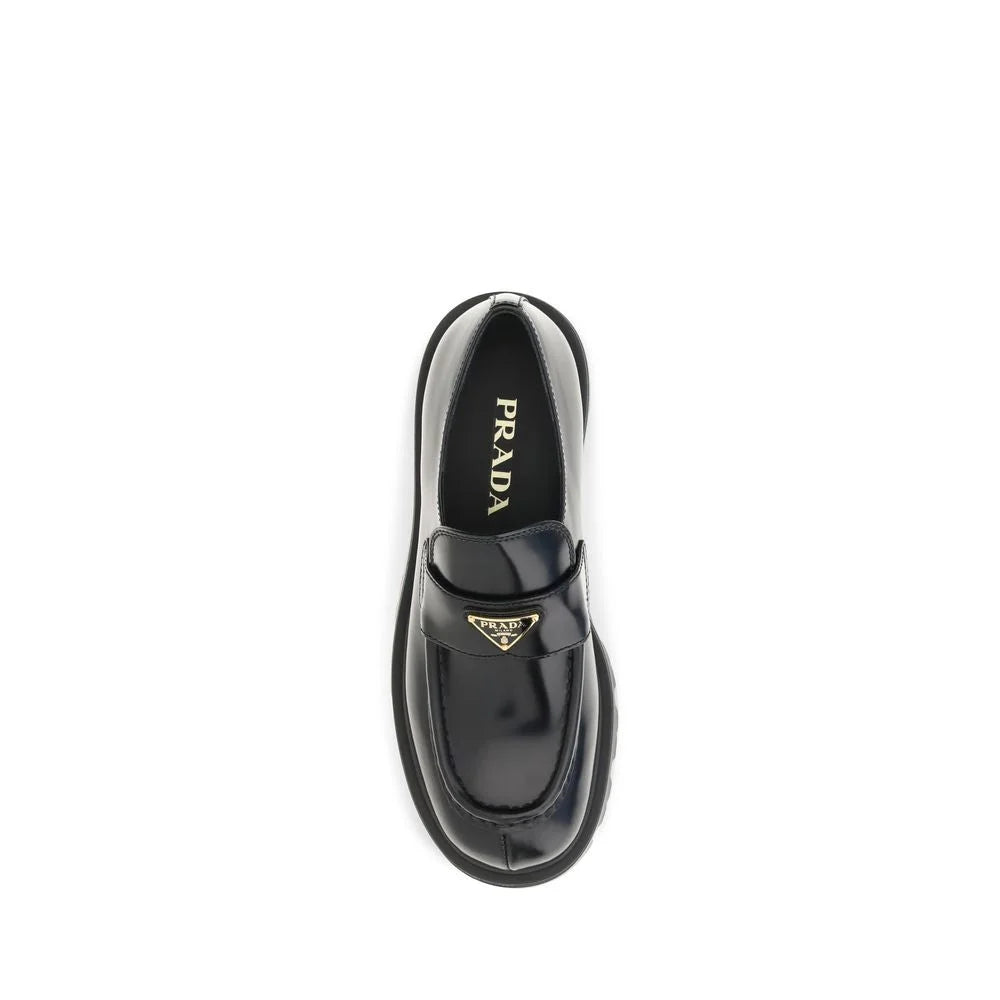 Prada Black Calf Leather Bos Taurus Slip-On Loafers
