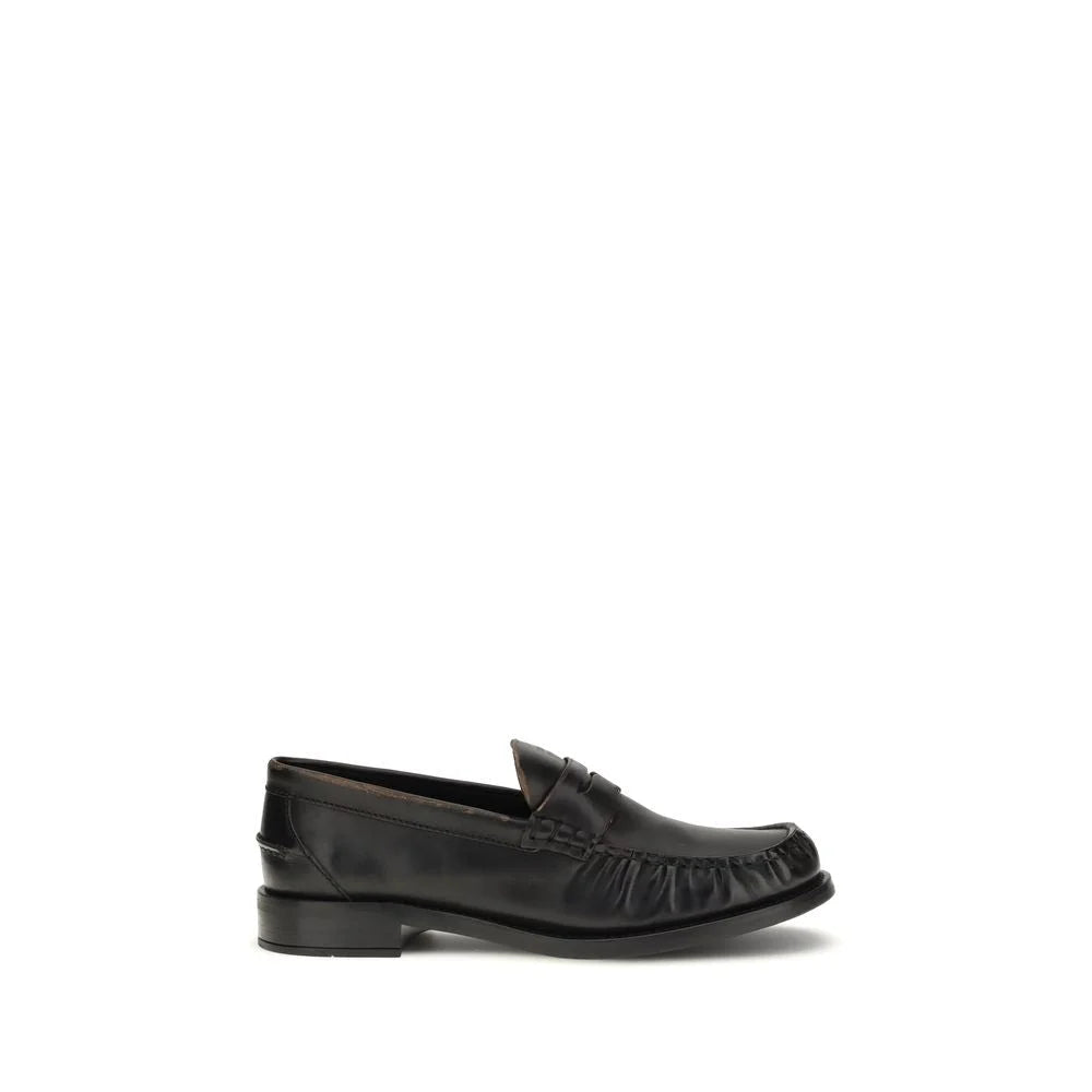 Prada Black Calf Leather Bos Taurus Slip-On Loafers