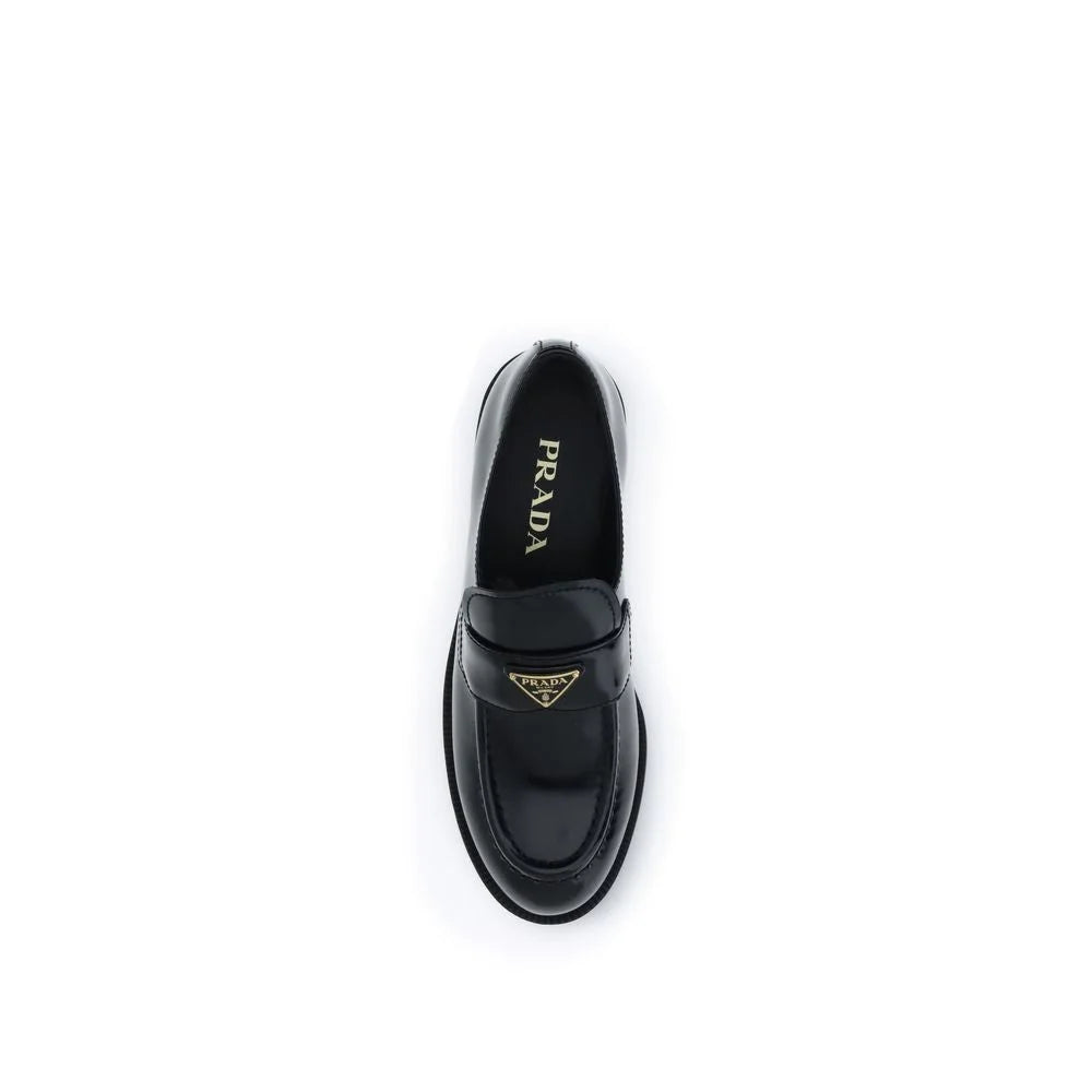 Prada Black Calf Leather Bos Taurus Slip-On Loafers