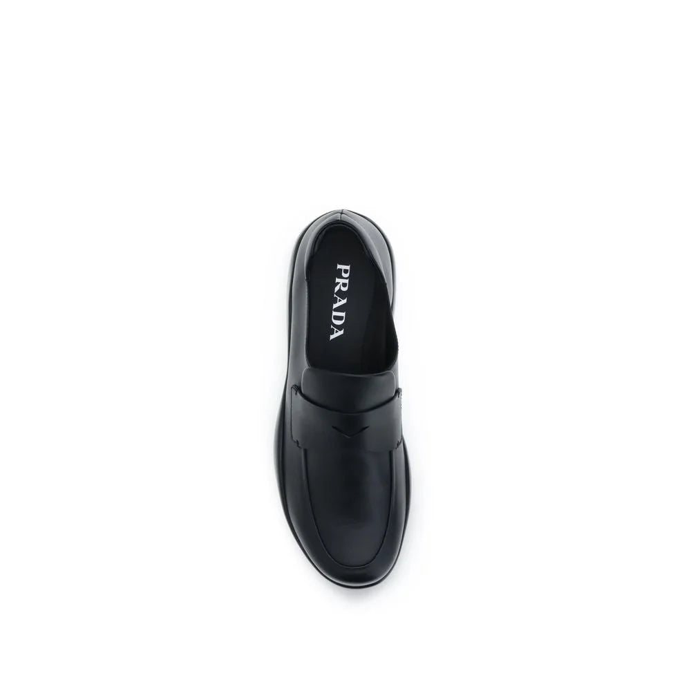Prada Black Calf Leather Bos Taurus Slip-On Loafers