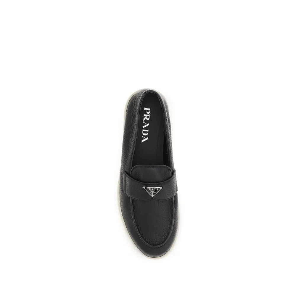 Prada Black Calf Leather Bos Taurus Slip-On Loafers - EU39.5/US6.5