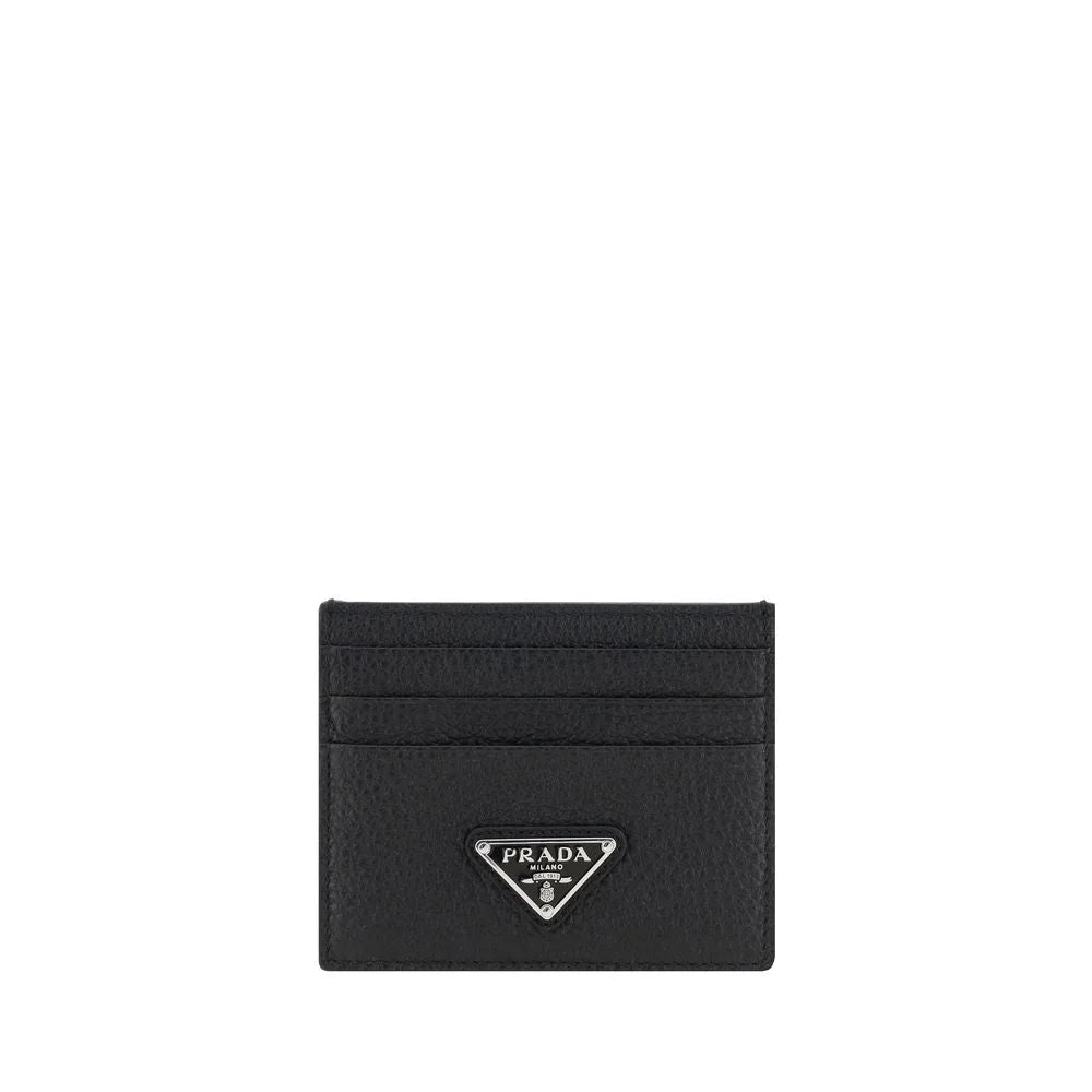 Carteira de couro Bos Taurus preto Prada com o icónico logótipo triangular de esmalte na parte frontal exterior.