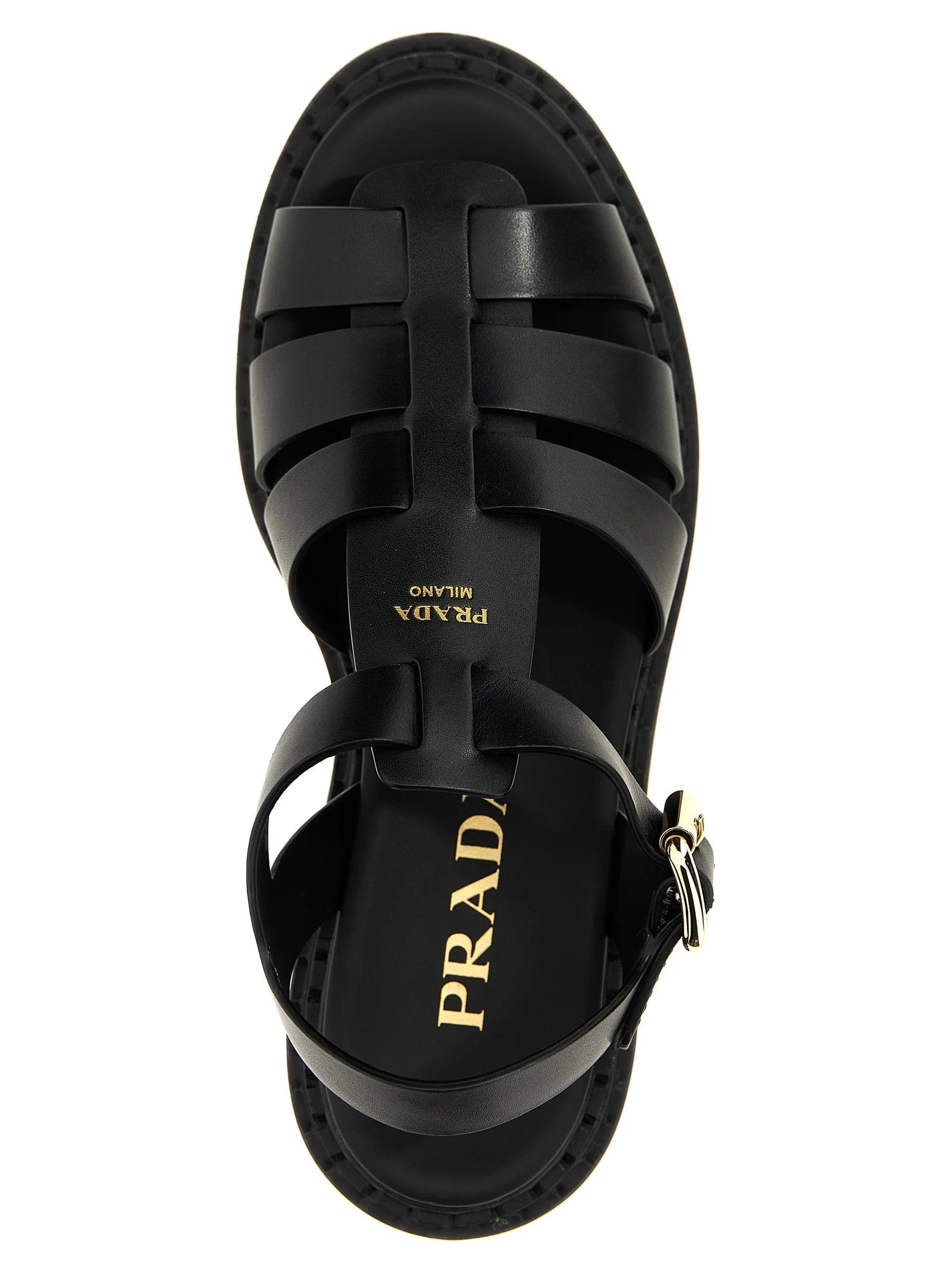 Prada Black Calfskin Flat Sandals