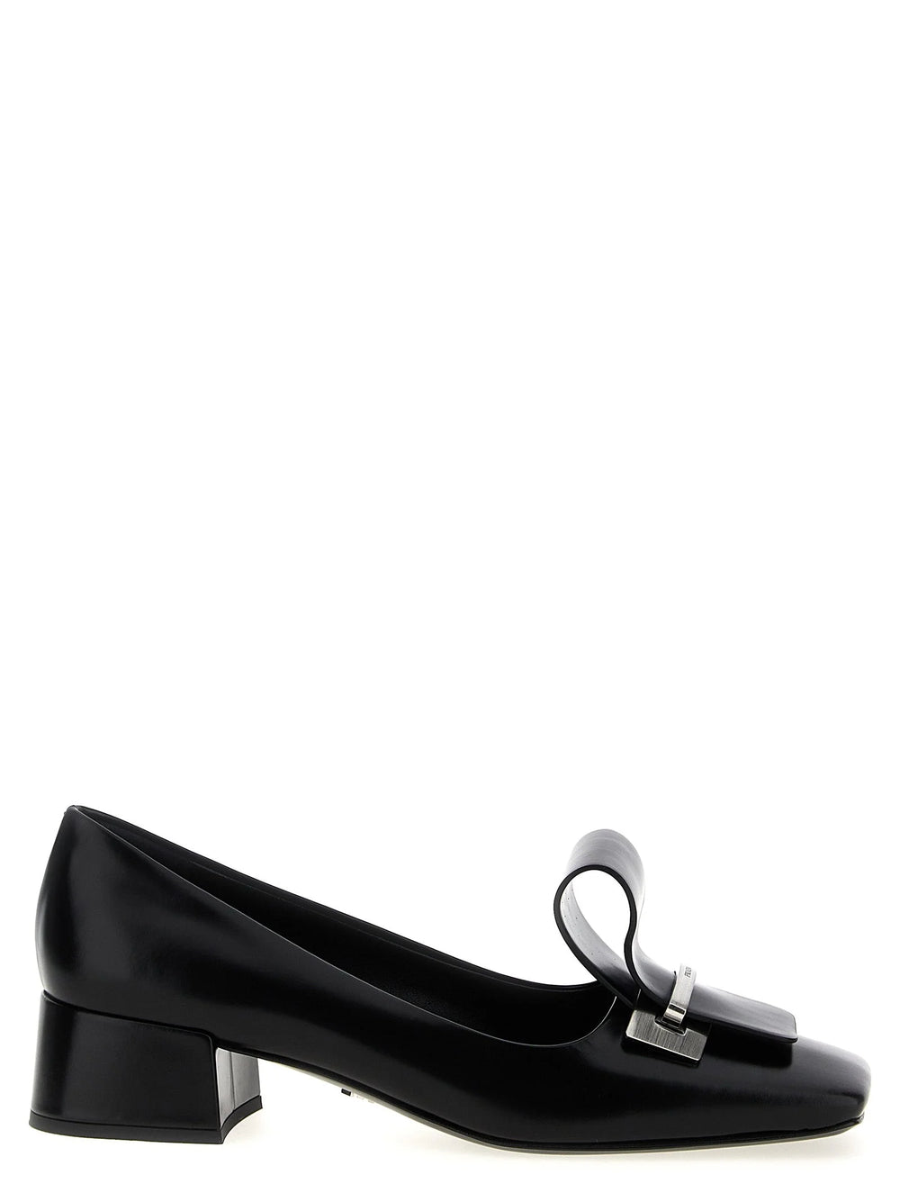 Prada Black Calfskin Mid Heel Pumps