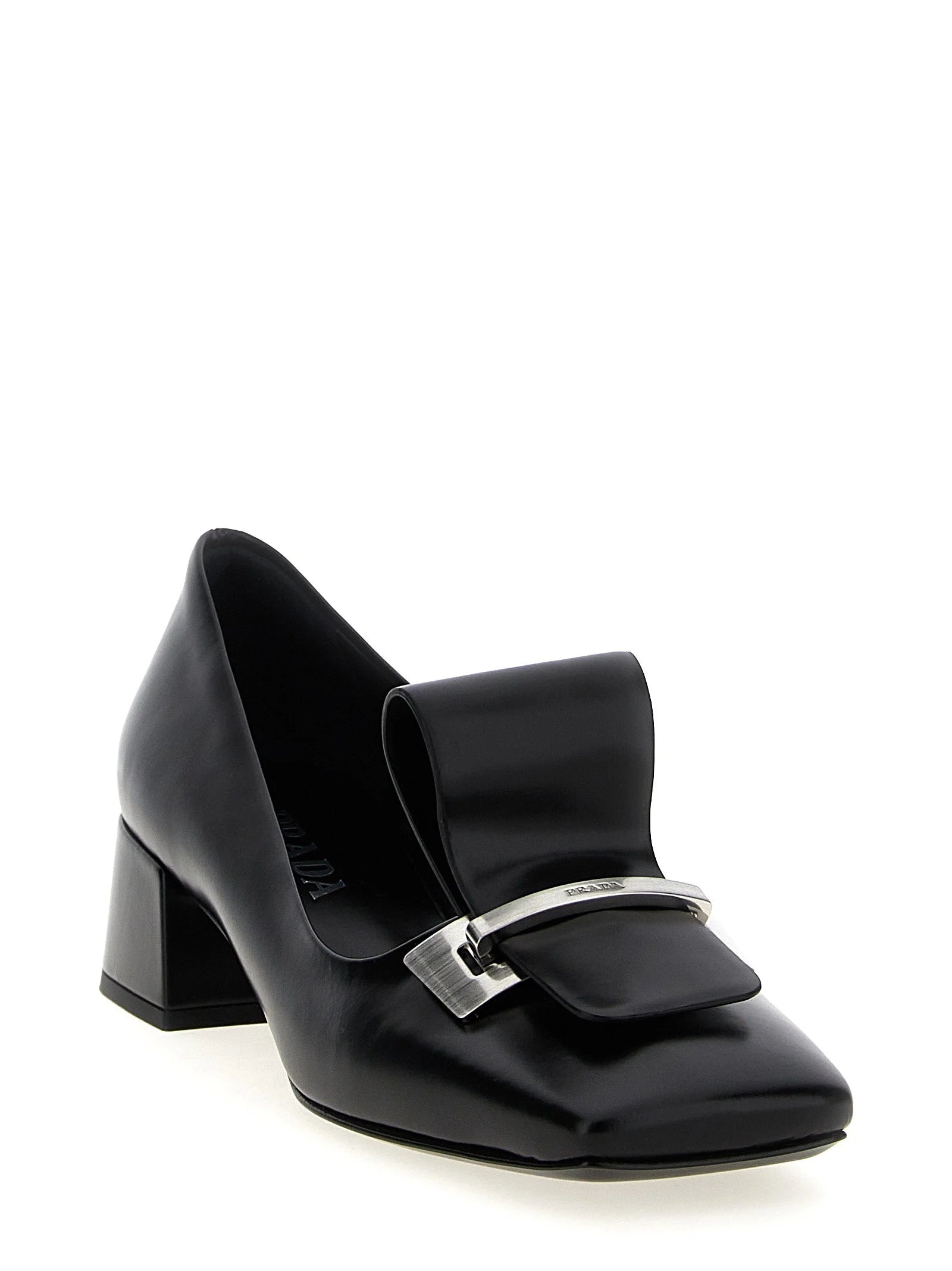 Prada Black Calfskin Mid Heel Pumps