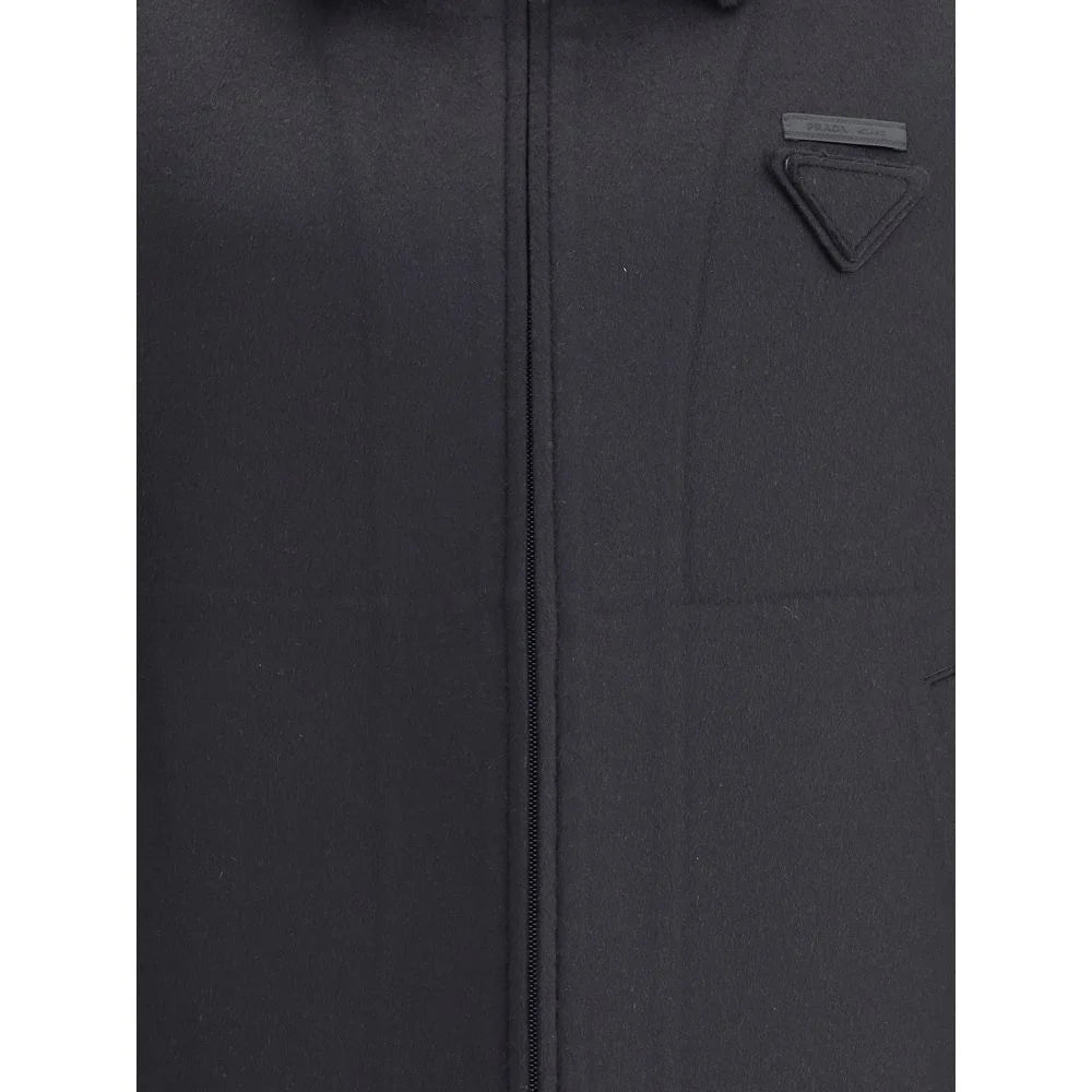 Prada Black Fleece Wool Jackets And Coat - L
