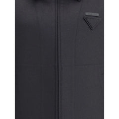 Prada Black Fleece Wool Jackets And Coat - L
