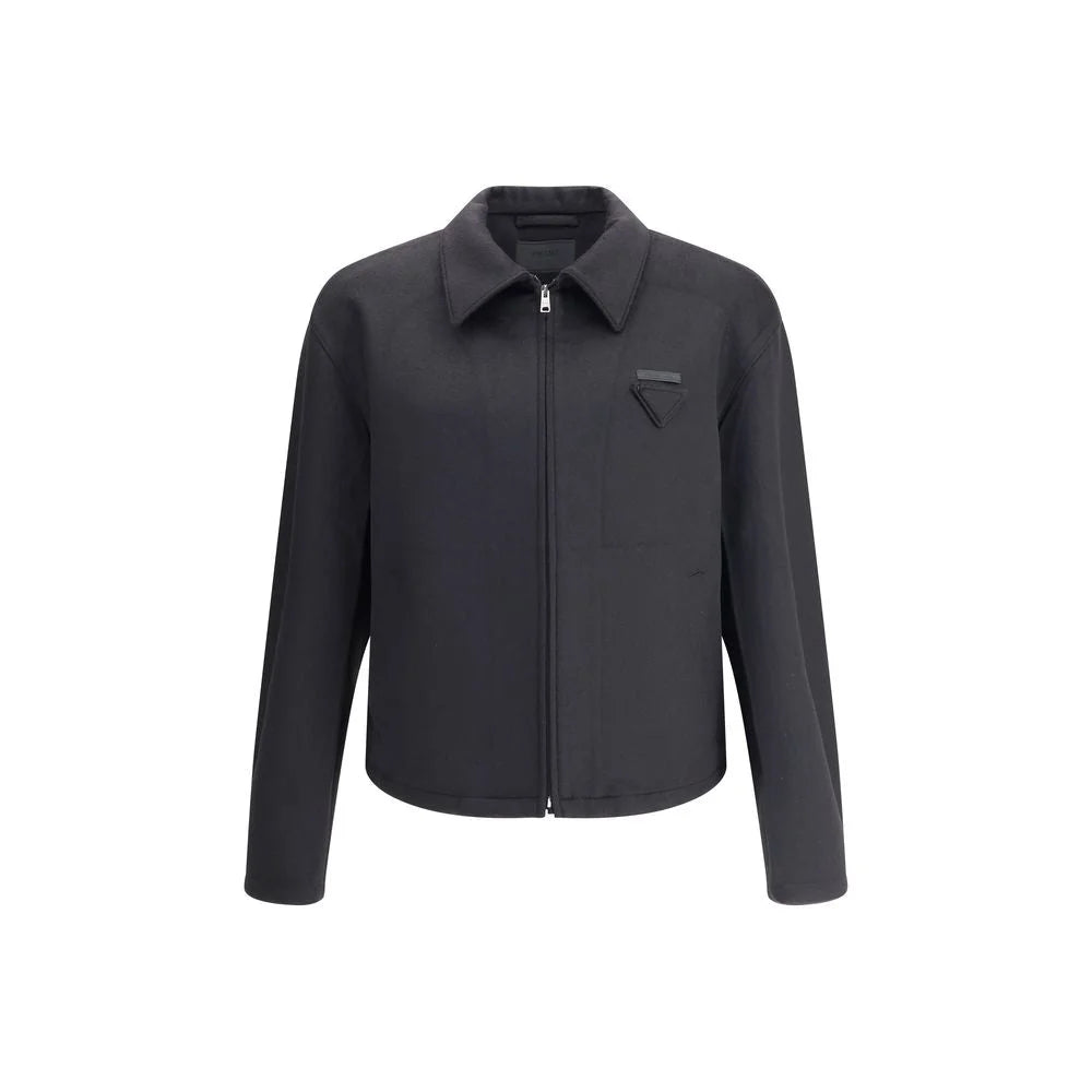 Prada Black Fleece Wool Jackets And Coat - L