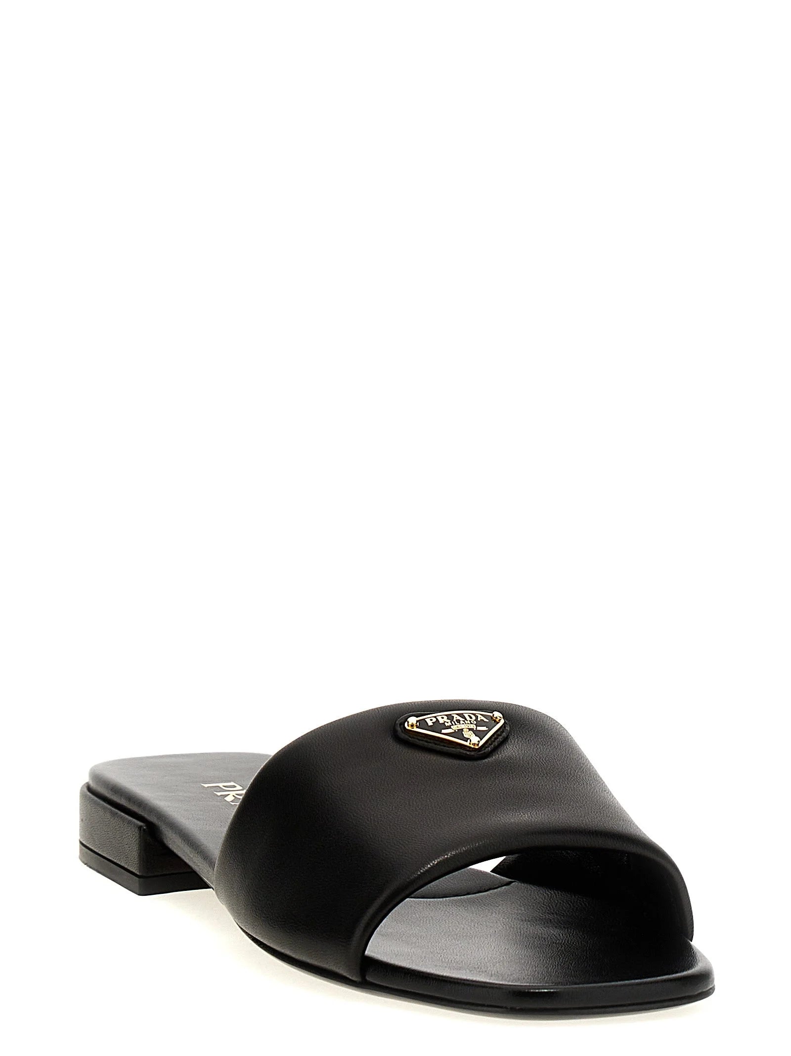 Prada Black Lamb Leather Slides