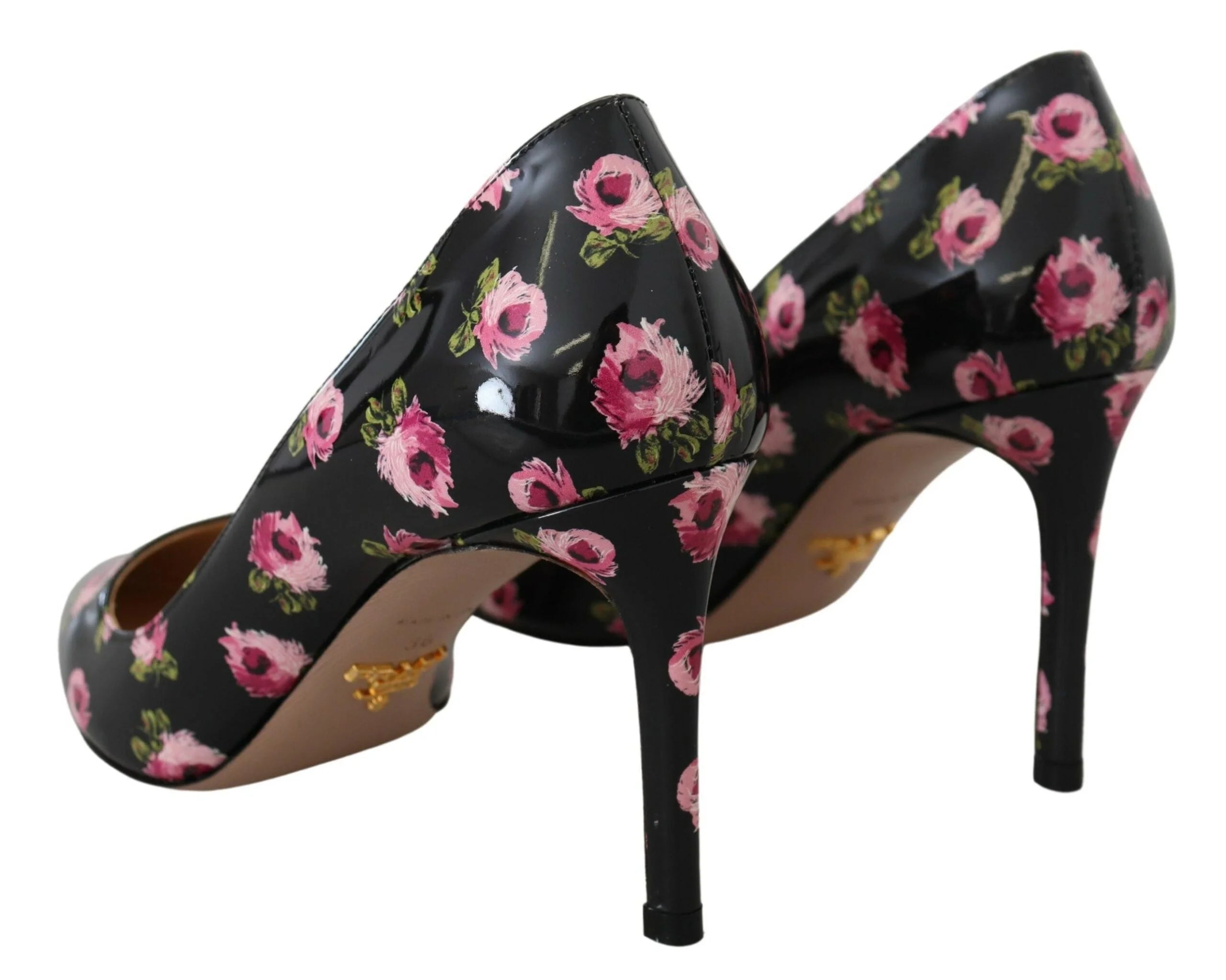 Prada Black Leather Floral Heels Stilettos Pumps - EU39.5/US9