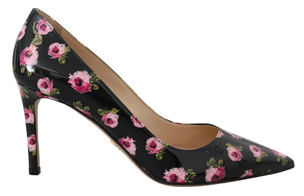 Prada Black Leather Floral Heels Stilettos Pumps - EU39.5/US9 - Heels