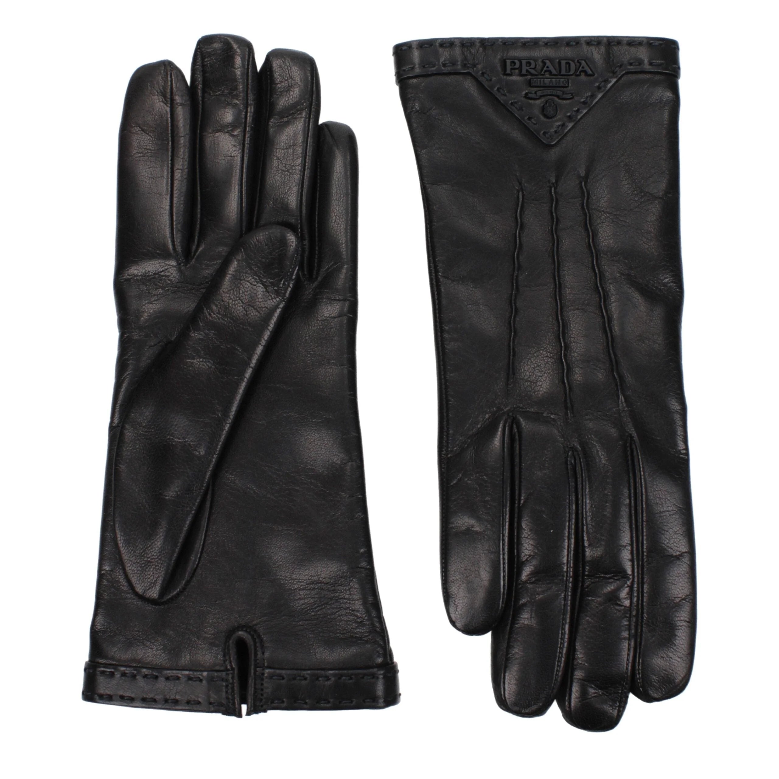 Prada Black Leather Gloves - 7|S - Gloves & Mittens