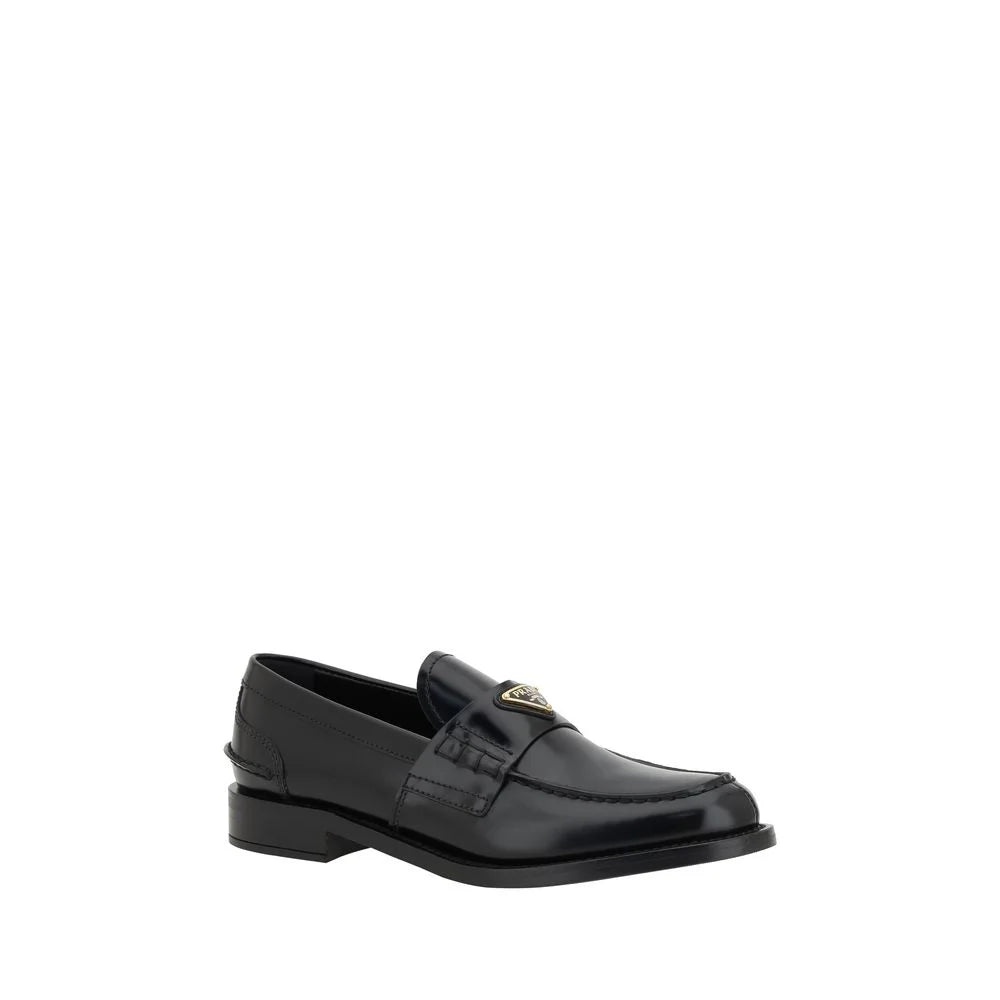Prada Black Leather Logo Loafers - EU36.5/US6 - Flats
