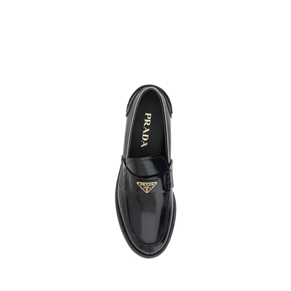 Prada Black Leather Logo Loafers - EU36.5/US6 - Flats