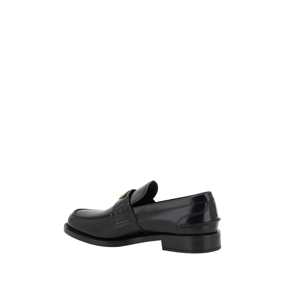 Prada Black Leather Logo Loafers - EU36.5/US6 - Flats