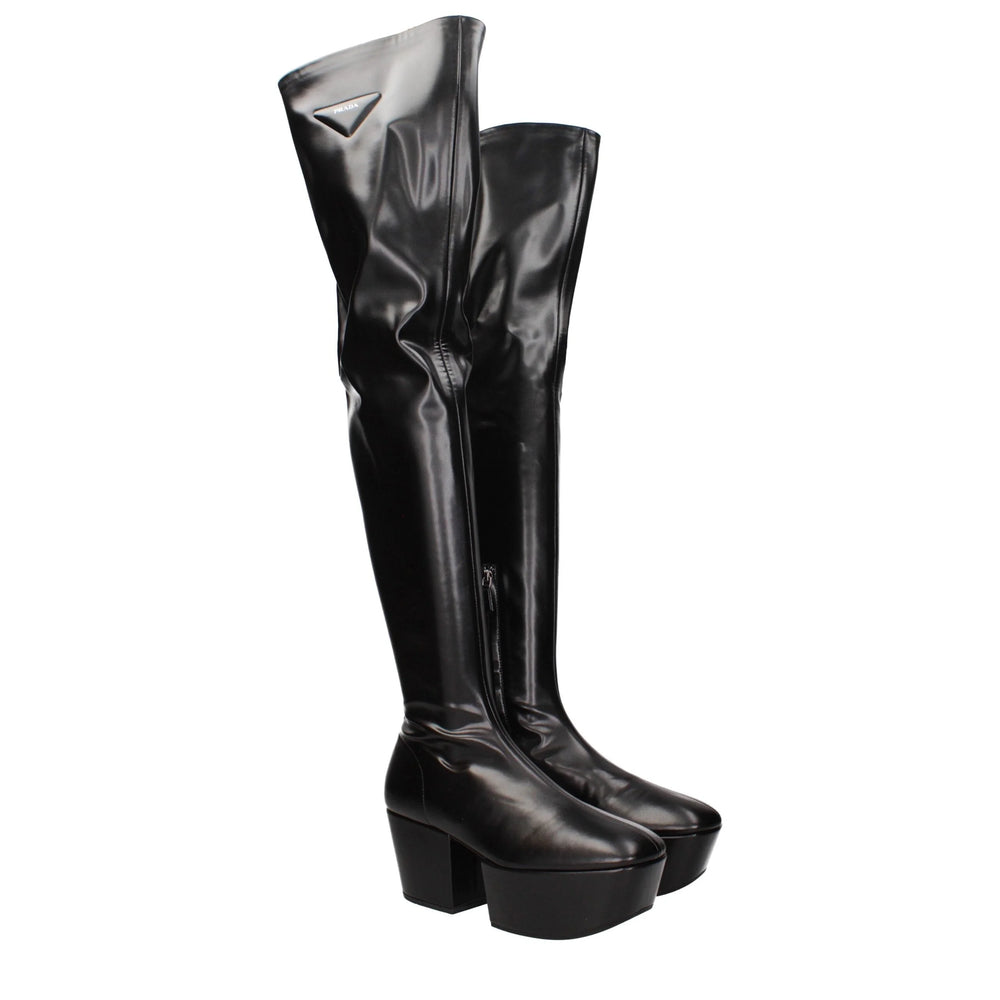Prada Black Leather Over The Knee - EU39/US9
